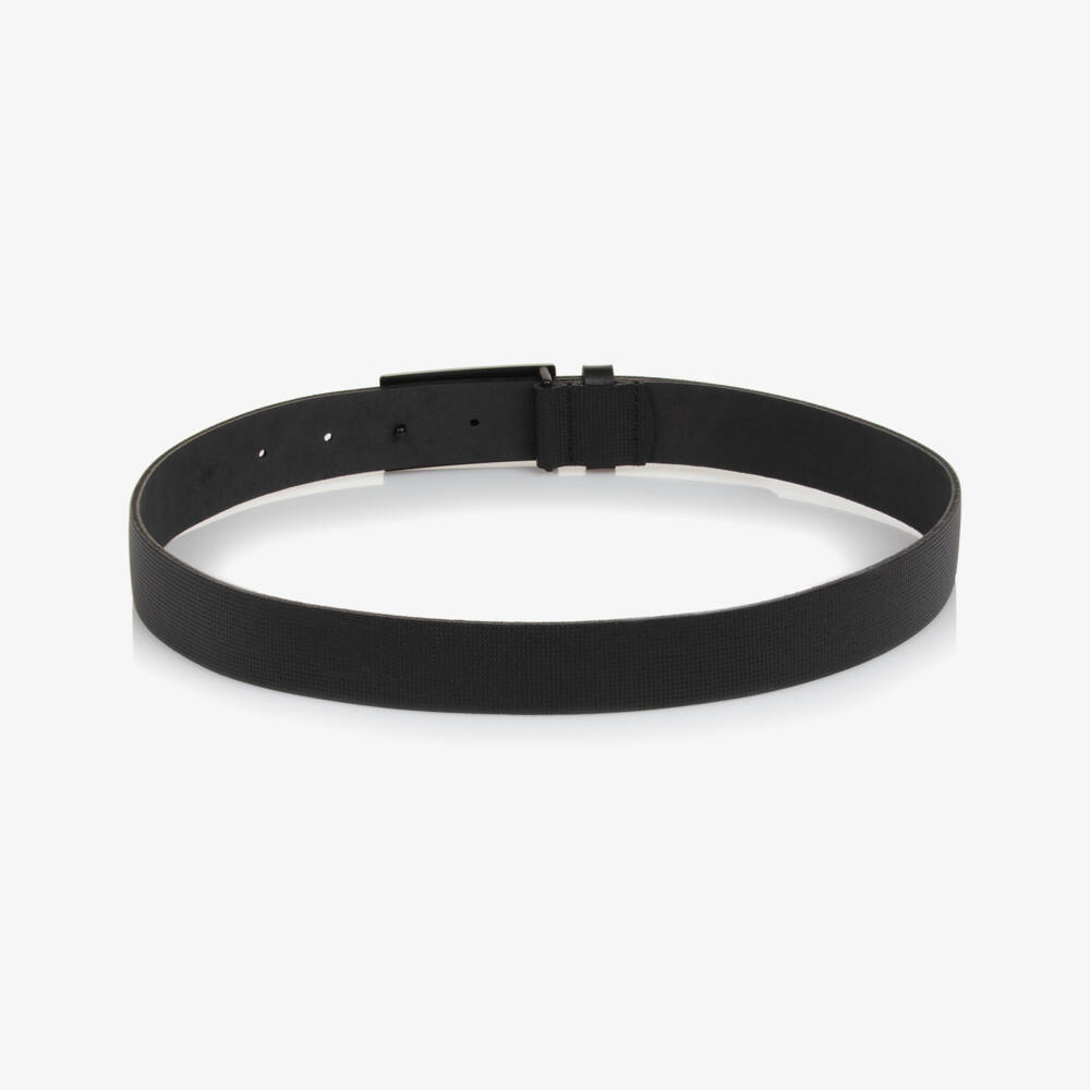 BOSS-Boys Black Textured Leather Belt with Logo Buckle | Childrensalon Outlet