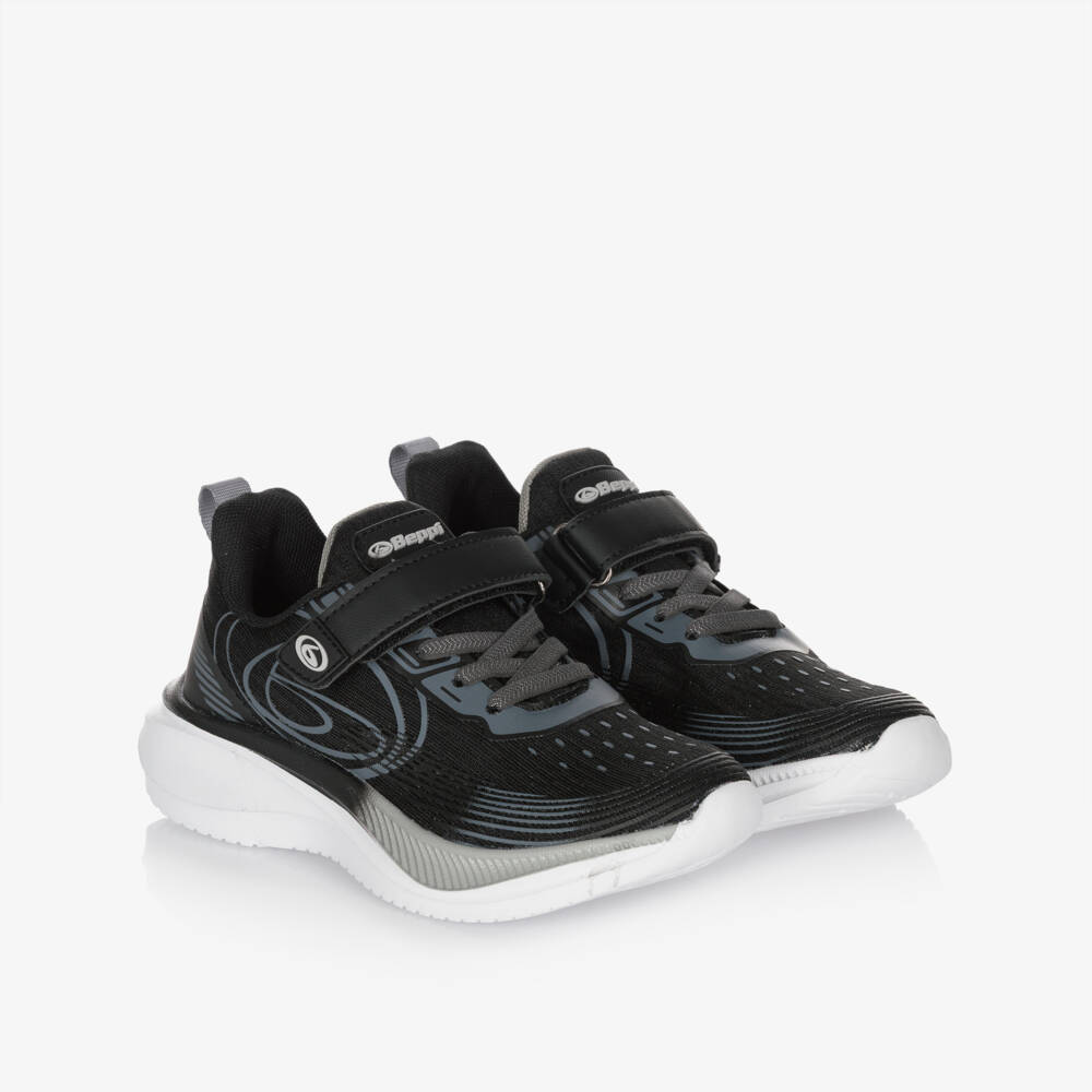 Beppi-Boys Black Velcro Trainers with Logo Print | Childrensalon Outlet