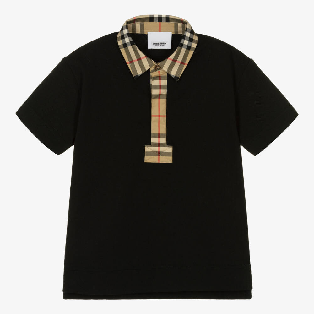 Burberry-Boys Black Vintage Check Polo Shirt | Childrensalon Outlet