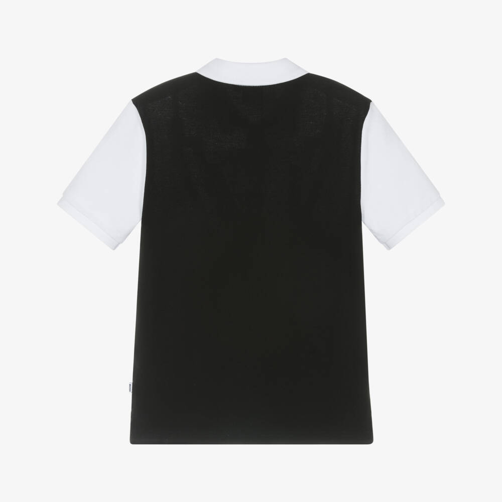 BOSS-Boys Black & White Cotton Piqué Polo Shirt | Childrensalon Outlet