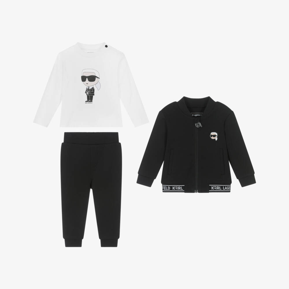 KARL LAGERFELD KIDS-Boys Black & White Cotton Tracksuit Set | Childrensalon Outlet