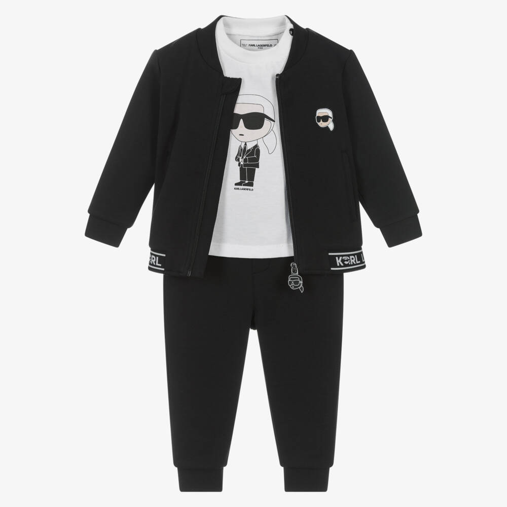 KARL LAGERFELD KIDS-Boys Black & White Cotton Tracksuit Set | Childrensalon Outlet