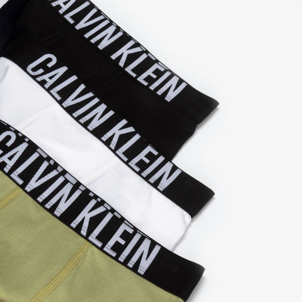 Calvin Klein-Boys Black, White & Green Cotton Boxer Shorts (3 Pack) | Childrensalon Outlet