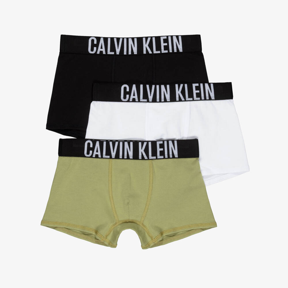 Calvin Klein-Boys Black, White & Green Cotton Boxer Shorts (3 Pack) | Childrensalon Outlet
