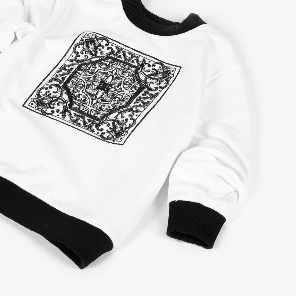 Dolce & Gabbana-Boys Black & White Majolica Embroidery Sweatshirt | Childrensalon Outlet