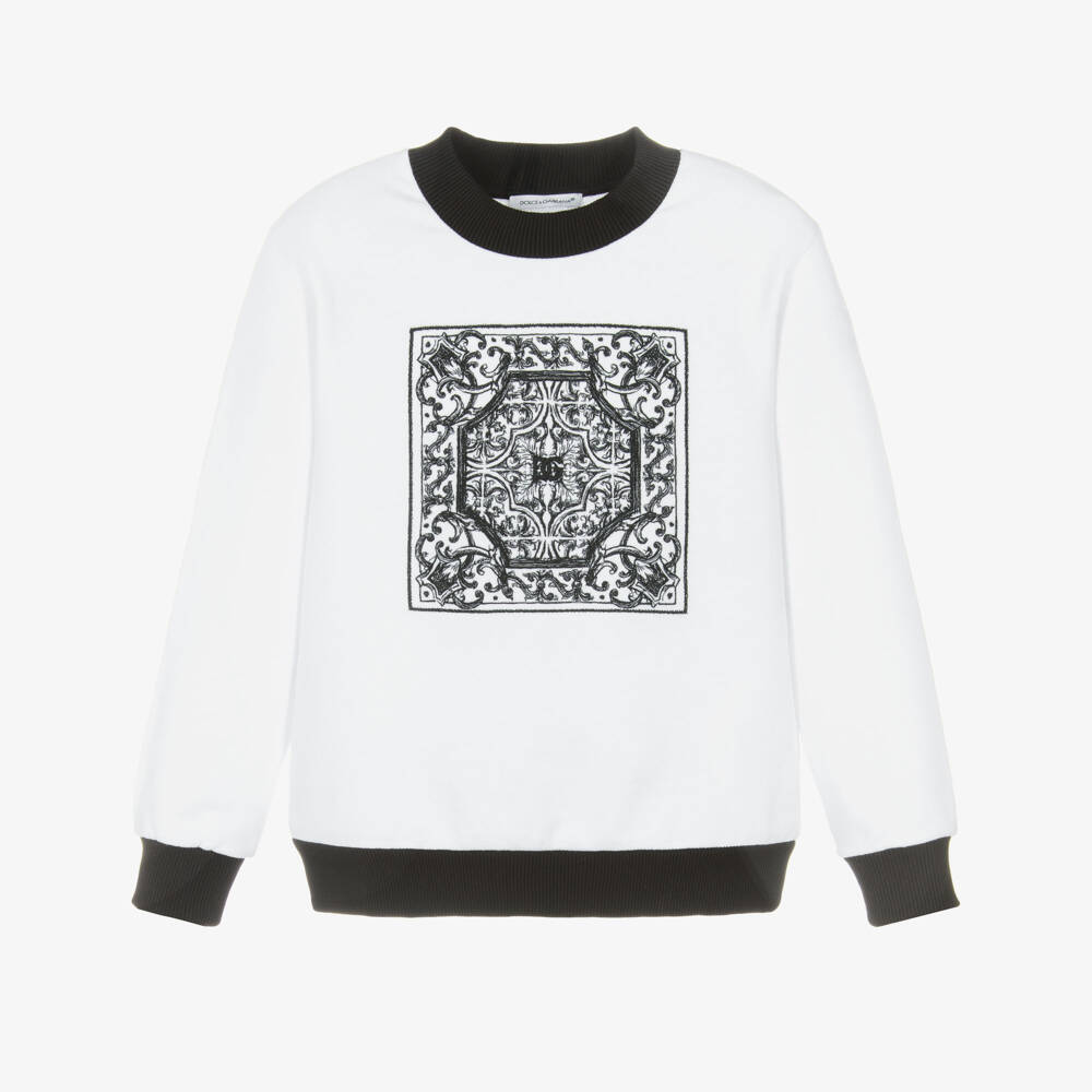 Dolce & Gabbana-Boys Black & White Majolica Embroidery Sweatshirt | Childrensalon Outlet