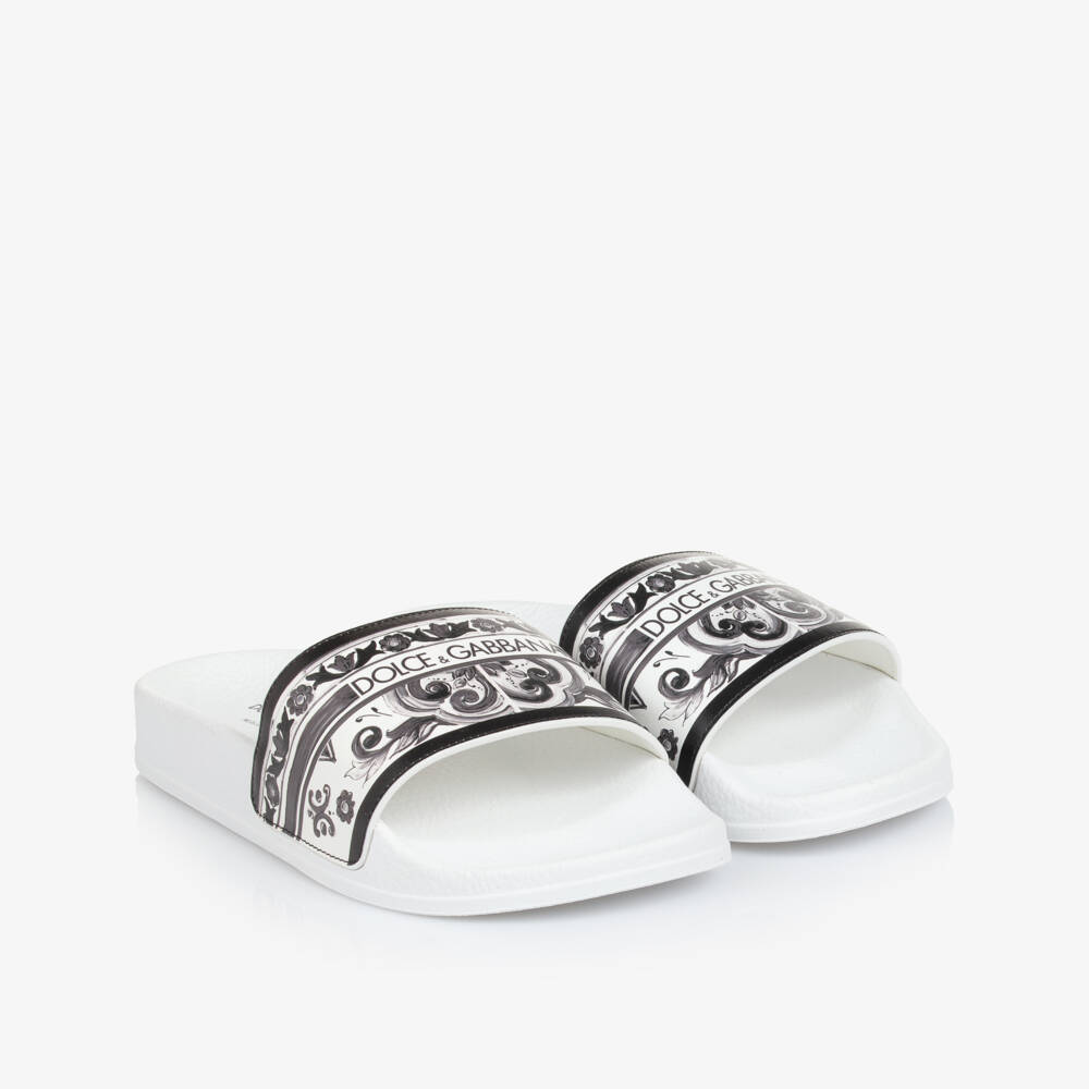 Dolce & Gabbana-Boys Black & White Majolica Sliders | Childrensalon Outlet