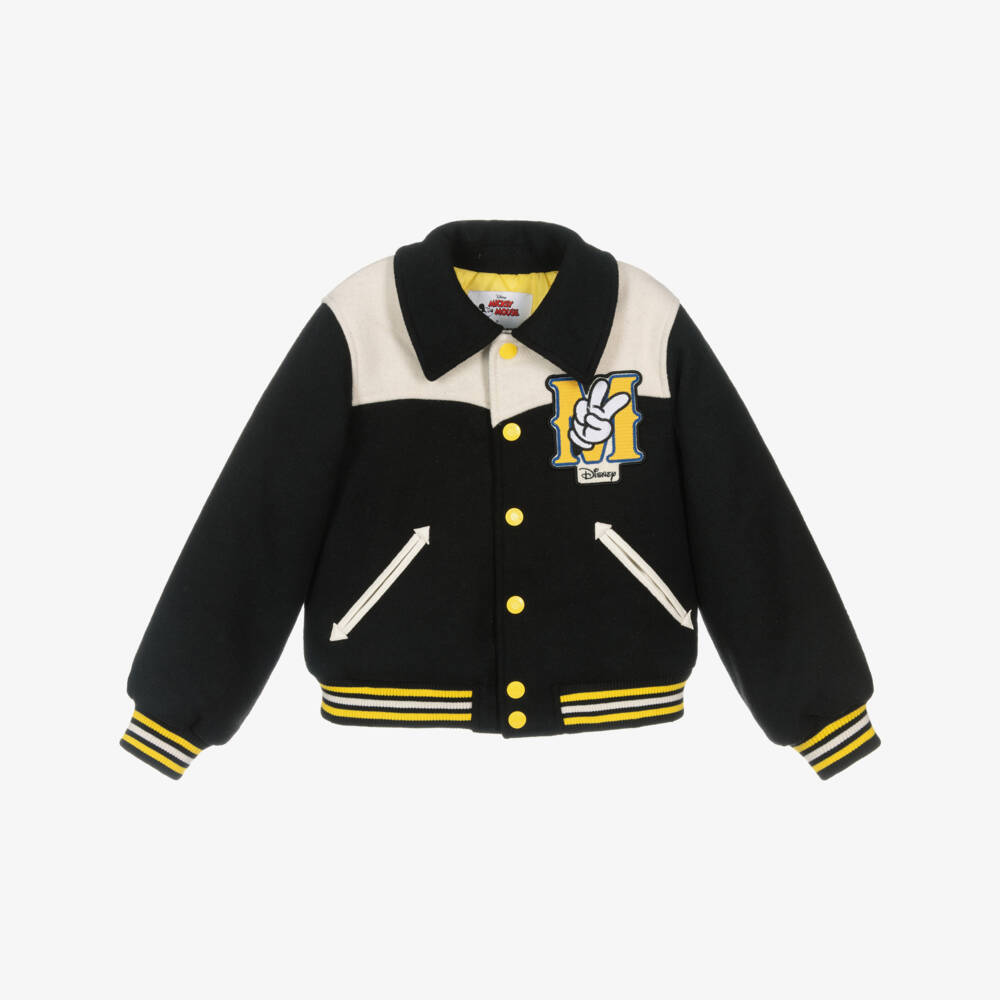 MARC JACOBS-Boys Black Wool Mickey Mouse Varsity Jacket | Childrensalon Outlet