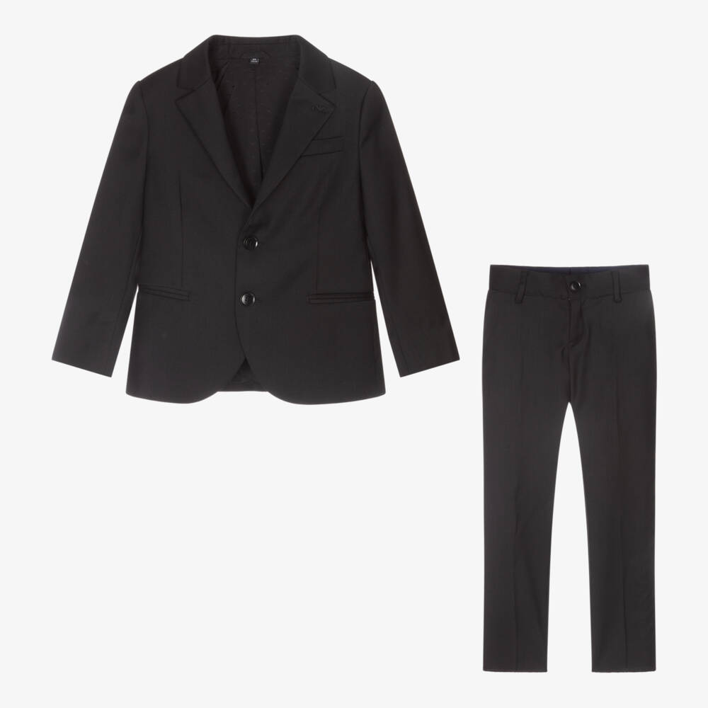 Emporio Armani-Boys Black Wool Single-Breasted Suit | Childrensalon Outlet
