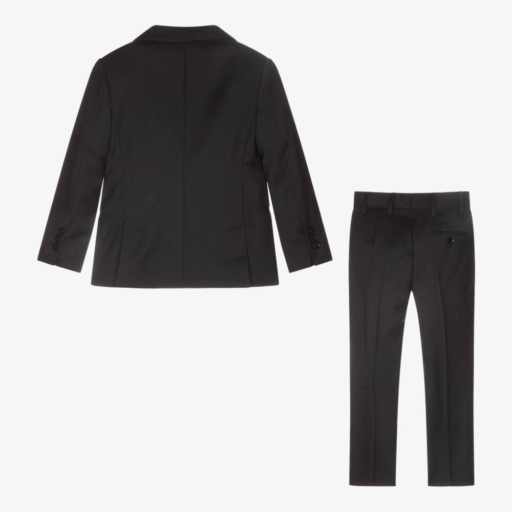 Emporio Armani-Boys Black Wool Single-Breasted Suit | Childrensalon Outlet