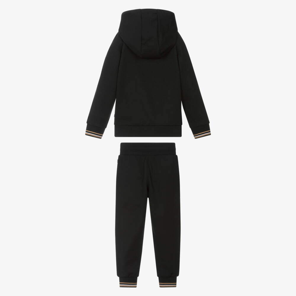 BOSS-Boys Black Zip-Up Hooded Tracksuit | Childrensalon Outlet