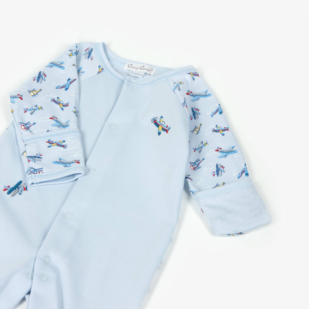 Kissy Kissy-Boys Blue Airplane Print Babygrow | Childrensalon Outlet