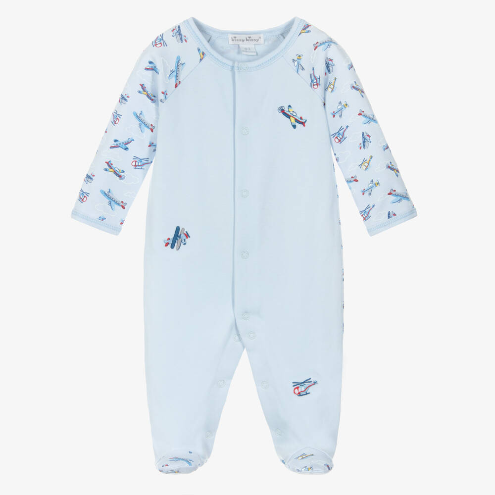 Kissy Kissy-Boys Blue Airplane Print Babygrow | Childrensalon Outlet