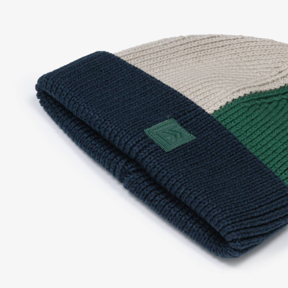 Liewood-Boys Blue, Beige & Green Organic Cotton Knitted Beanie Hat | Childrensalon Outlet