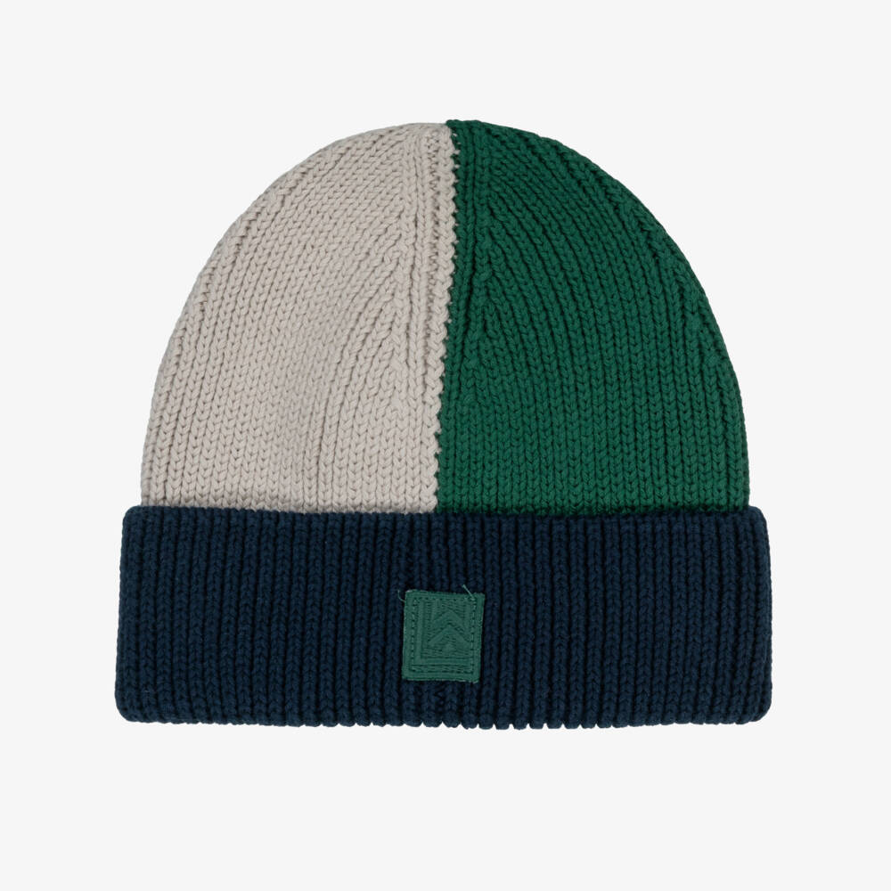 Liewood-Boys Blue, Beige & Green Organic Cotton Knitted Beanie Hat | Childrensalon Outlet