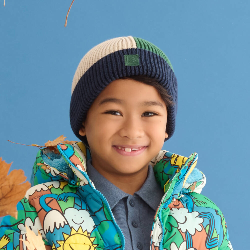 Liewood-Boys Blue, Beige & Green Organic Cotton Knitted Beanie Hat | Childrensalon Outlet