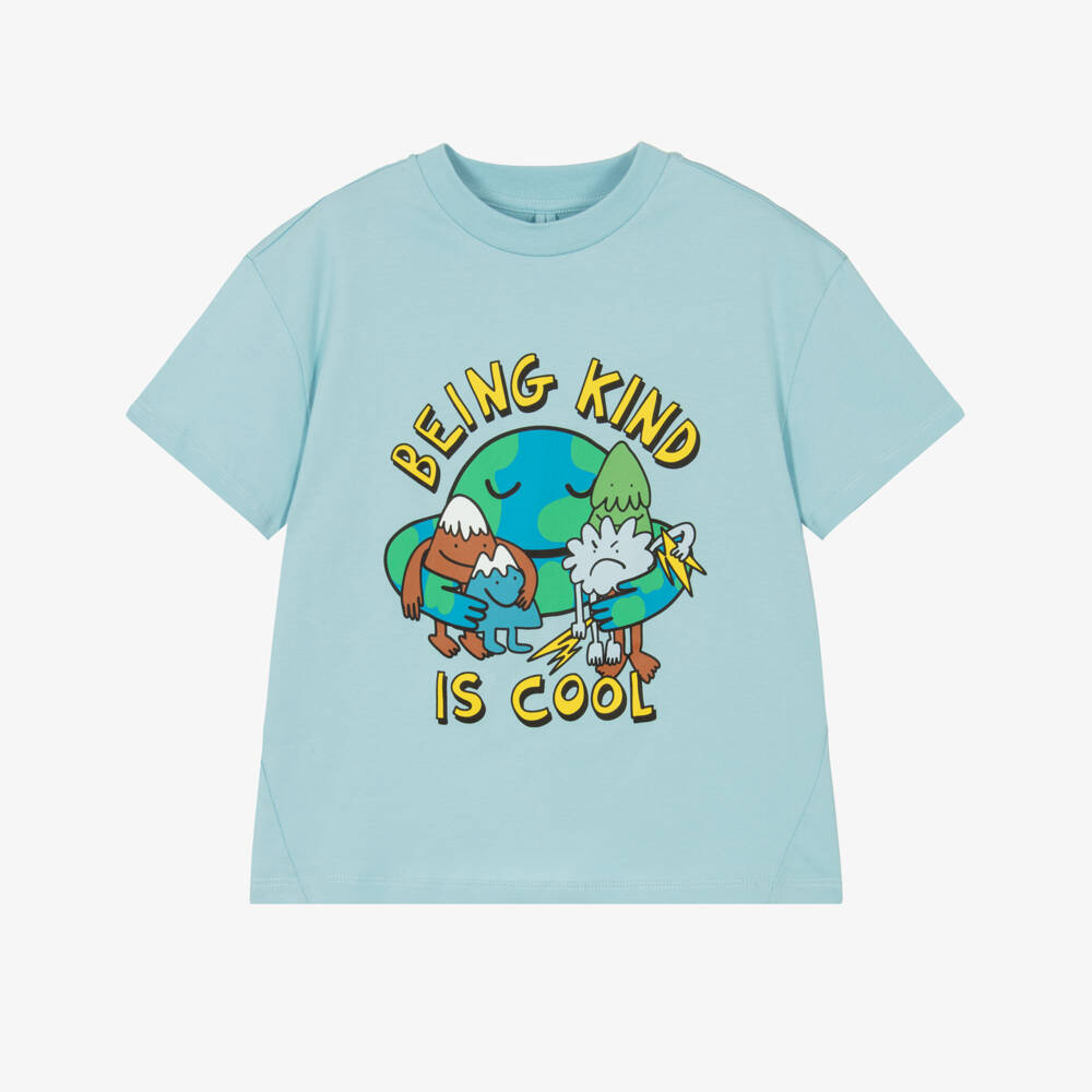 Stella McCartney Kids-Boys Blue Being Kind is Cool Cotton T-Shirt | Childrensalon Outlet