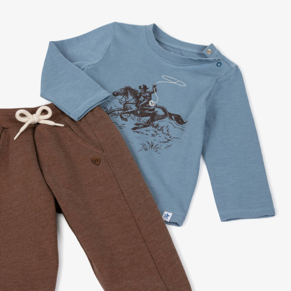 Hatley-Boys Blue & Brown Cowboy Trouser Set | Childrensalon Outlet