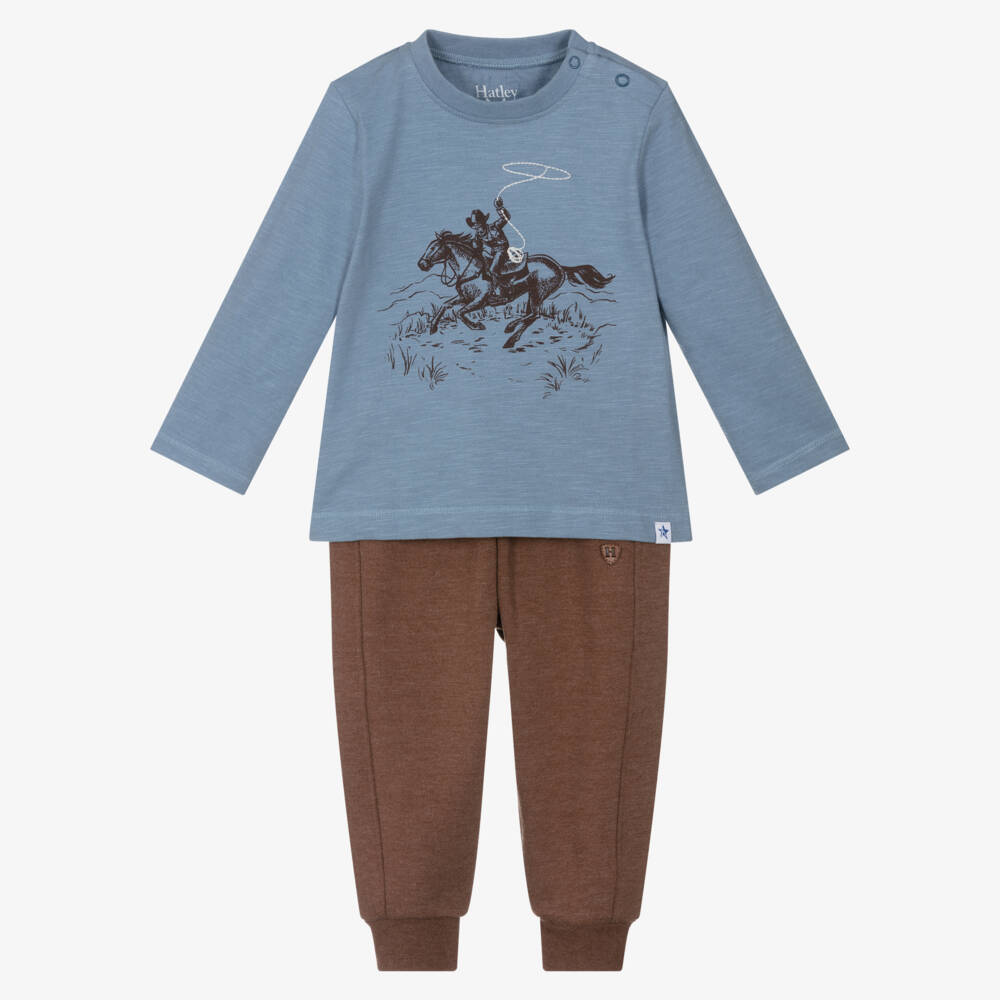 Hatley-Boys Blue & Brown Cowboy Trouser Set | Childrensalon Outlet
