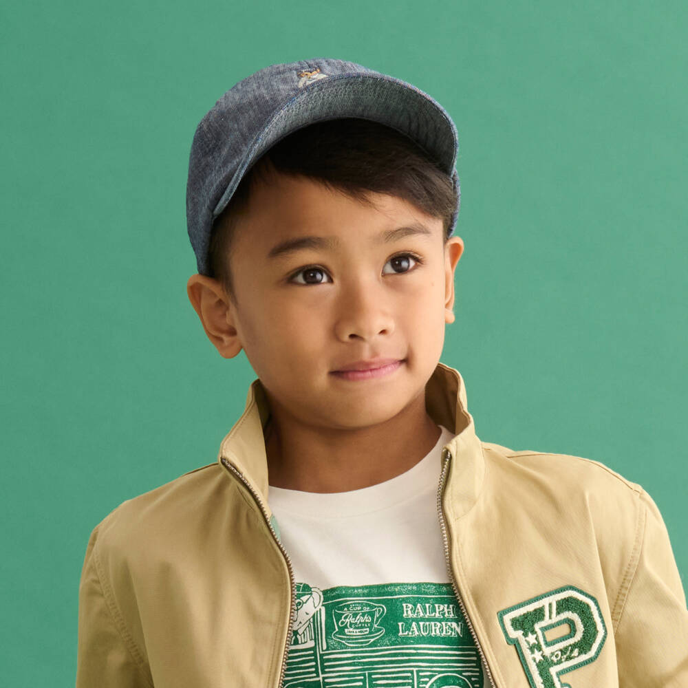 Ralph Lauren-Boys Blue Chambray Polo Bear Cap | Childrensalon Outlet