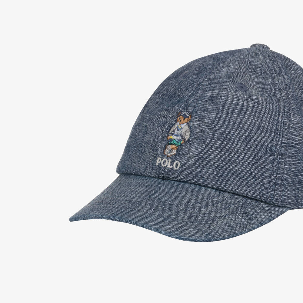 Ralph Lauren-Boys Blue Chambray Polo Bear Cap | Childrensalon Outlet