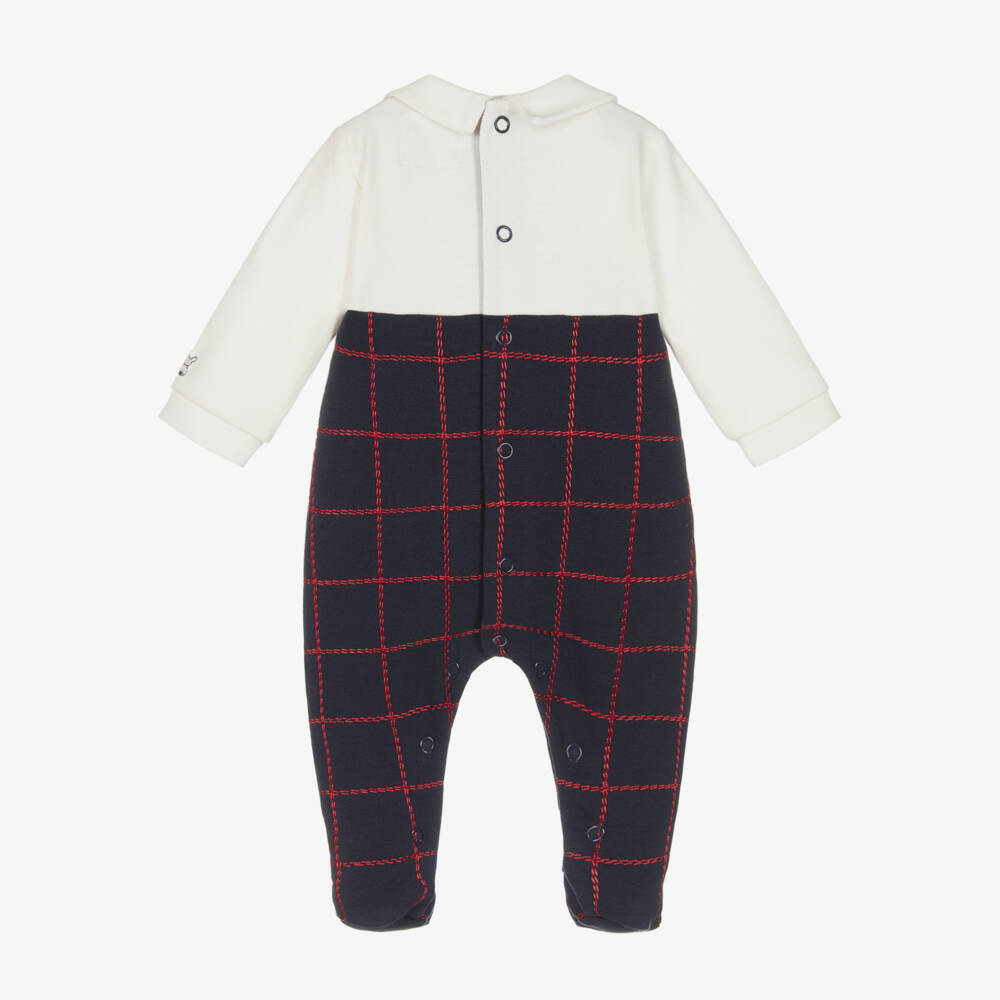 Emile et Rose-Boys Blue Check Babygrow | Childrensalon Outlet