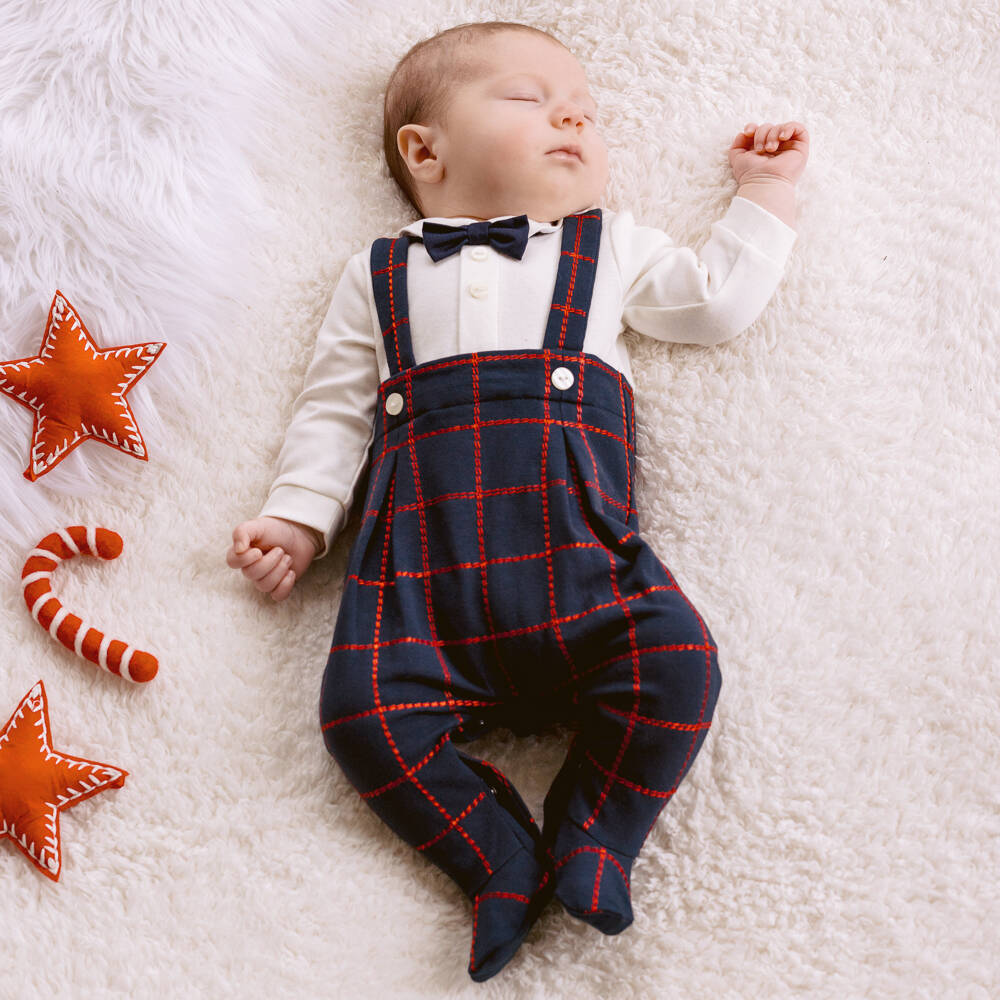 Emile et Rose-Boys Blue Check Babygrow | Childrensalon Outlet