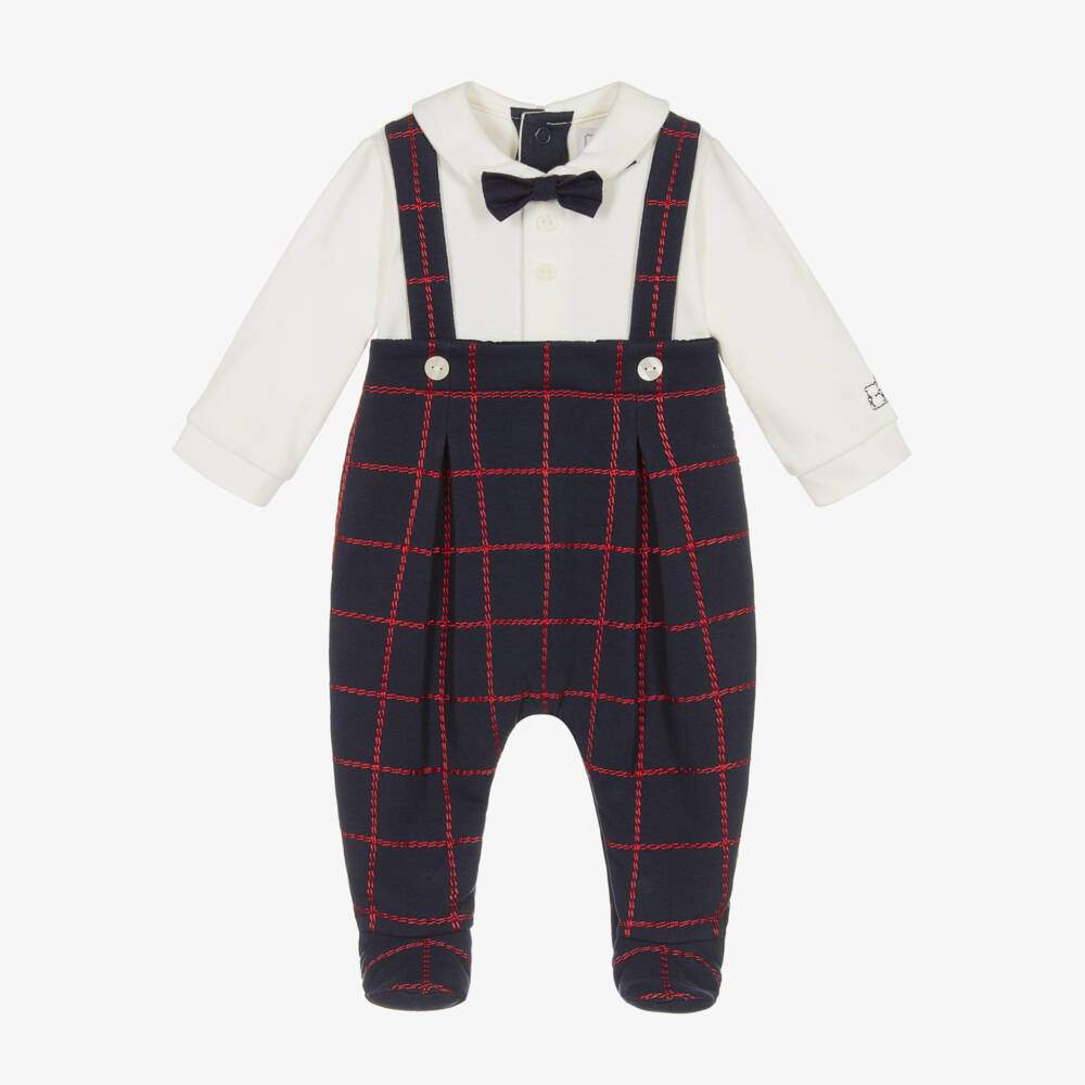 Emile et Rose-Boys Blue Check Babygrow | Childrensalon Outlet