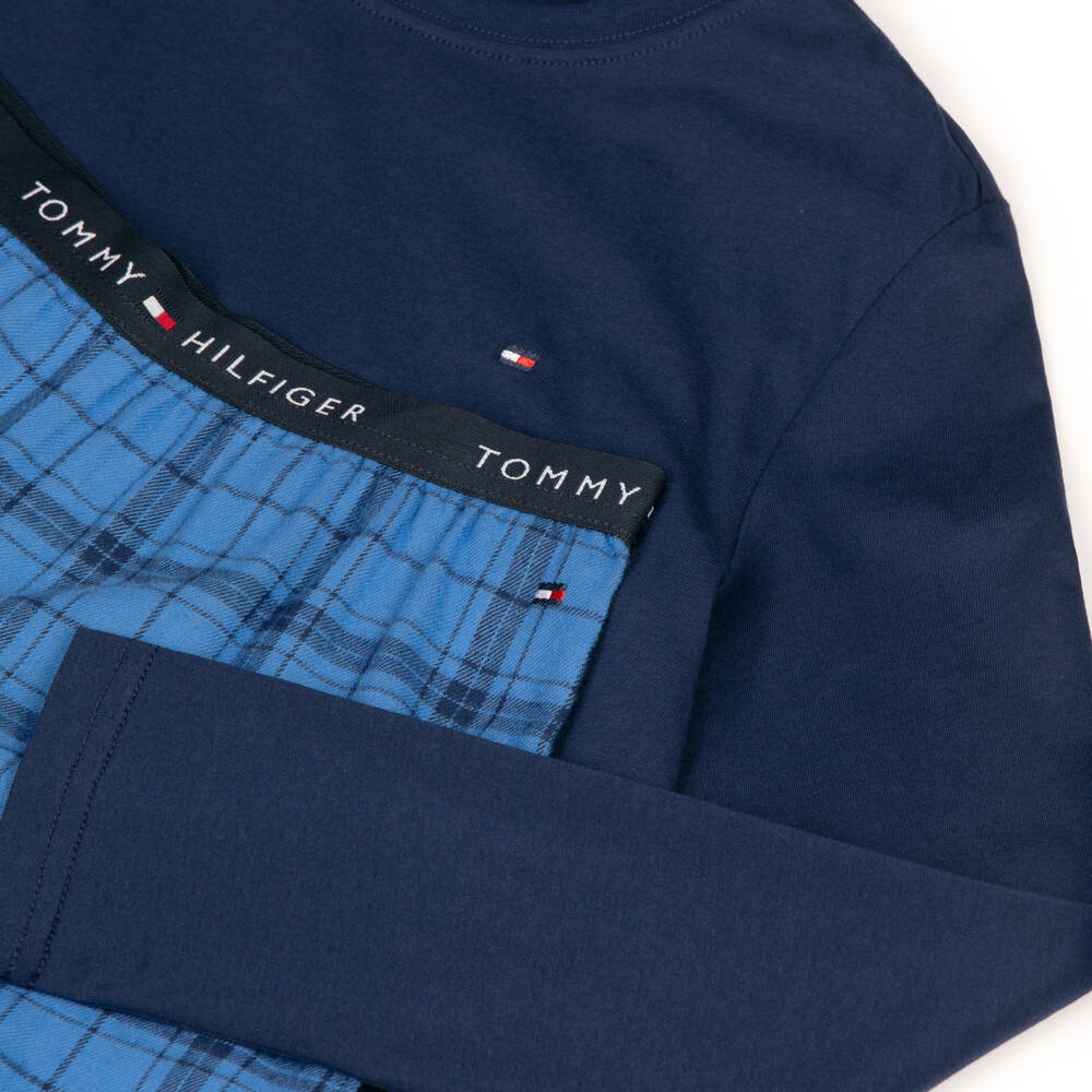 Tommy Hilfiger-Boys Blue Checked Flannel Pyjamas | Childrensalon Outlet