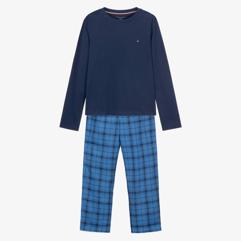 Tommy Hilfiger-Boys Blue Checked Flannel Pyjamas | Childrensalon Outlet