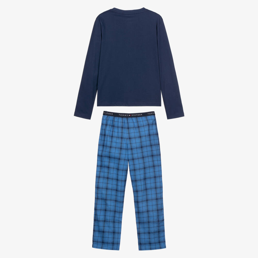 Tommy Hilfiger-Boys Blue Checked Flannel Pyjamas | Childrensalon Outlet