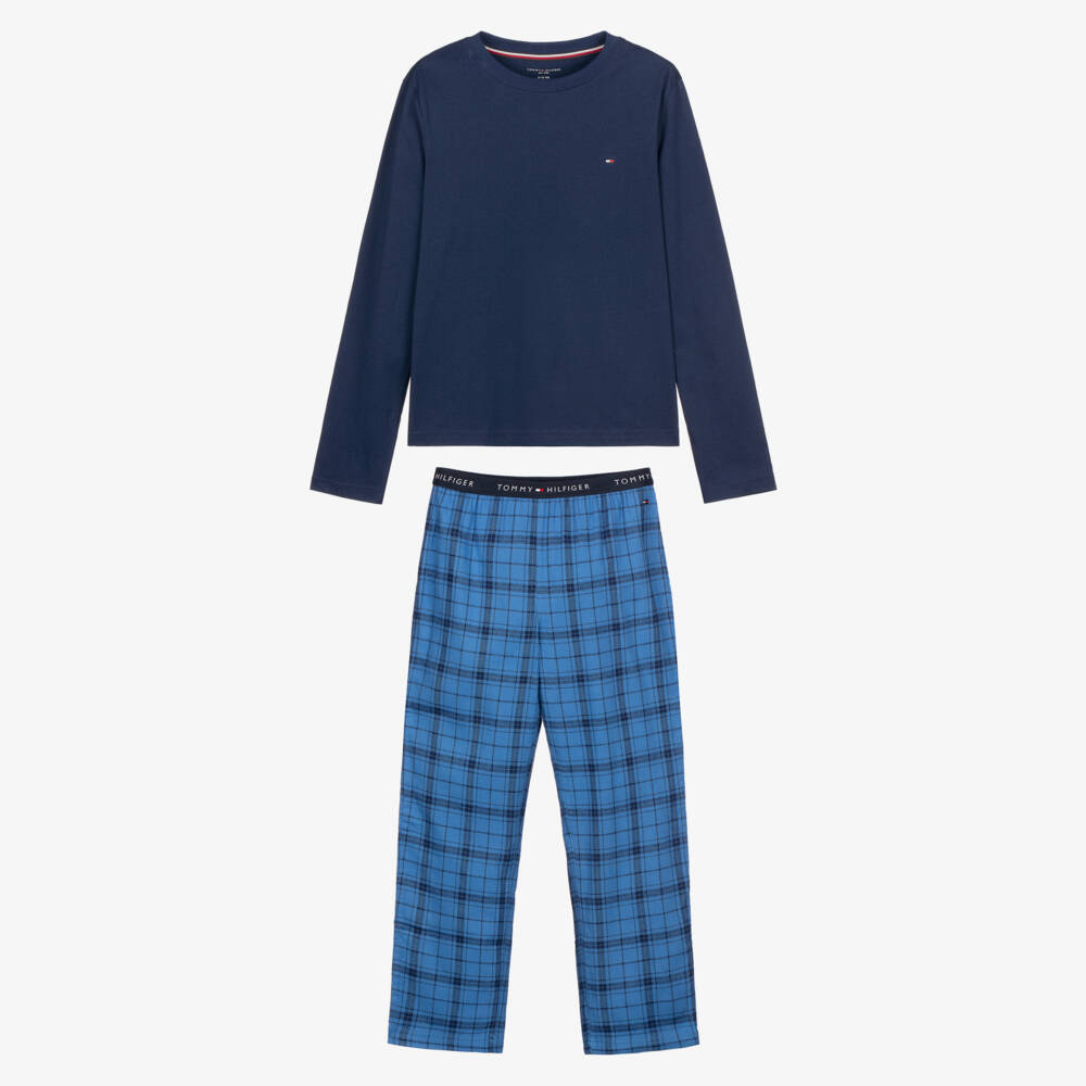 Tommy Hilfiger-Boys Blue Checked Flannel Pyjamas | Childrensalon Outlet