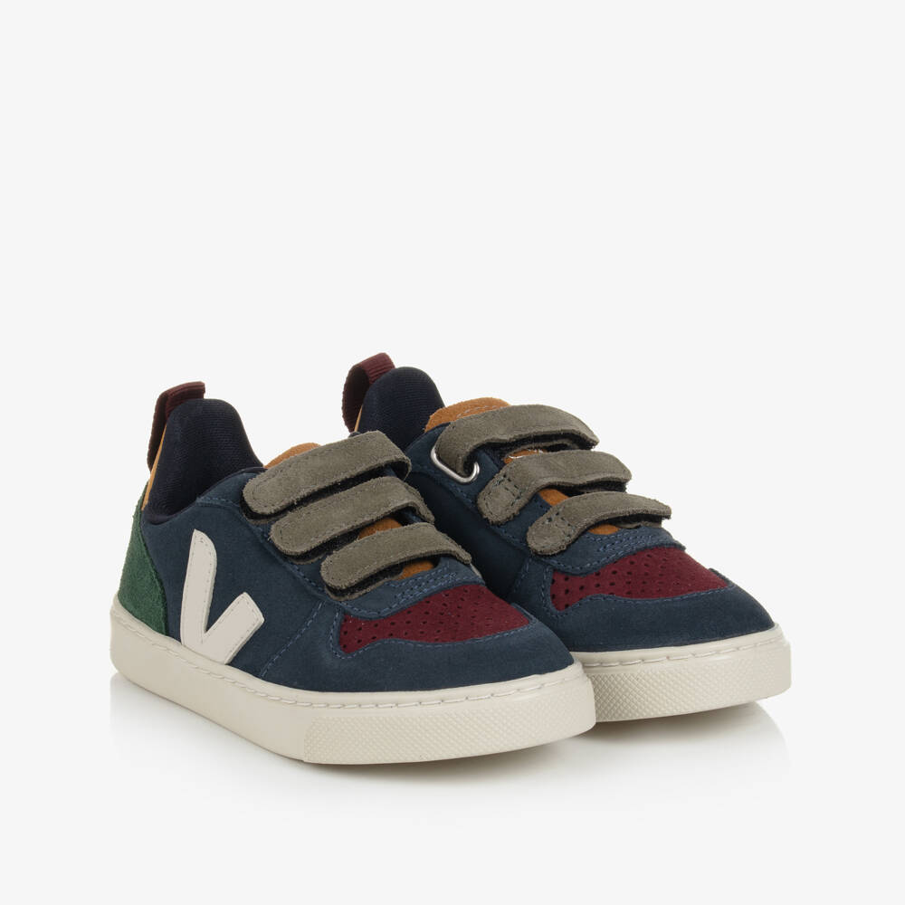 VEJA-Boys Blue Colourblock Suede Leather V-10 Trainers | Childrensalon Outlet