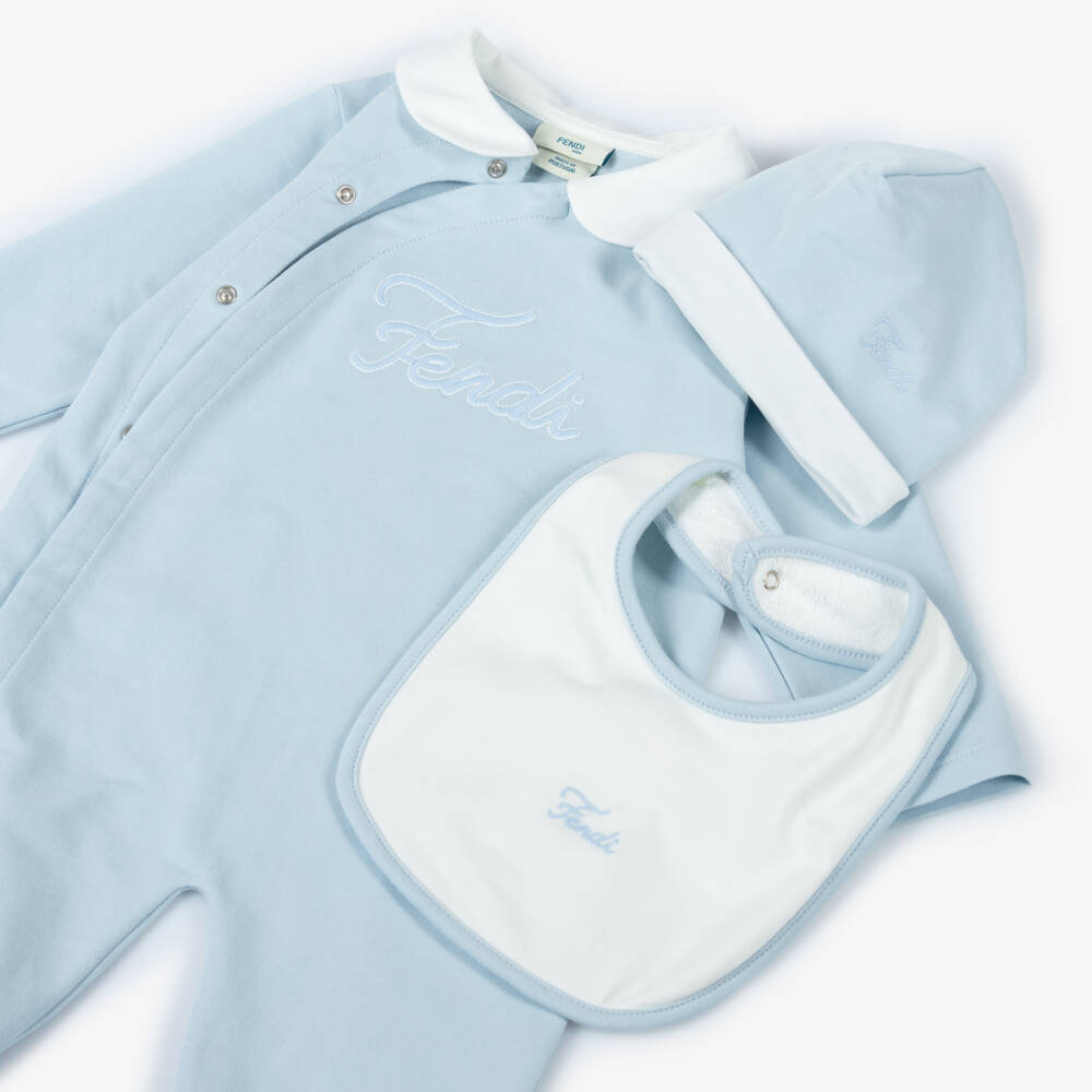 Fendi-Boys Blue Cotton Babygrow Set | Childrensalon Outlet
