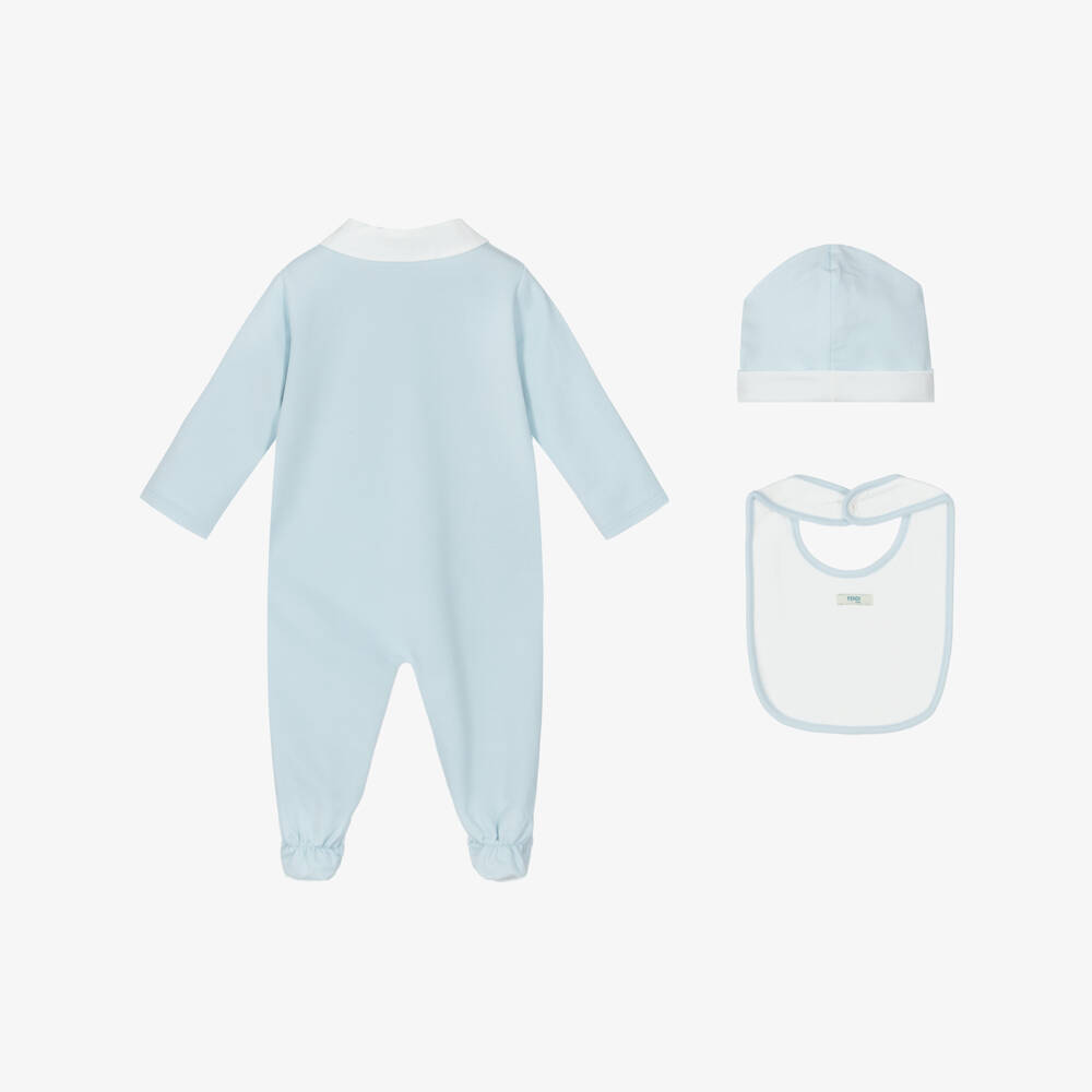 Fendi-Boys Blue Cotton Babygrow Set | Childrensalon Outlet
