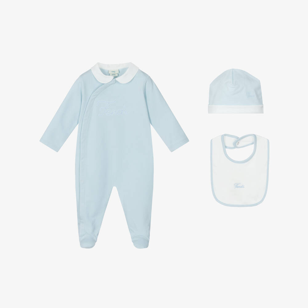 Fendi-Boys Blue Cotton Babygrow Set | Childrensalon Outlet