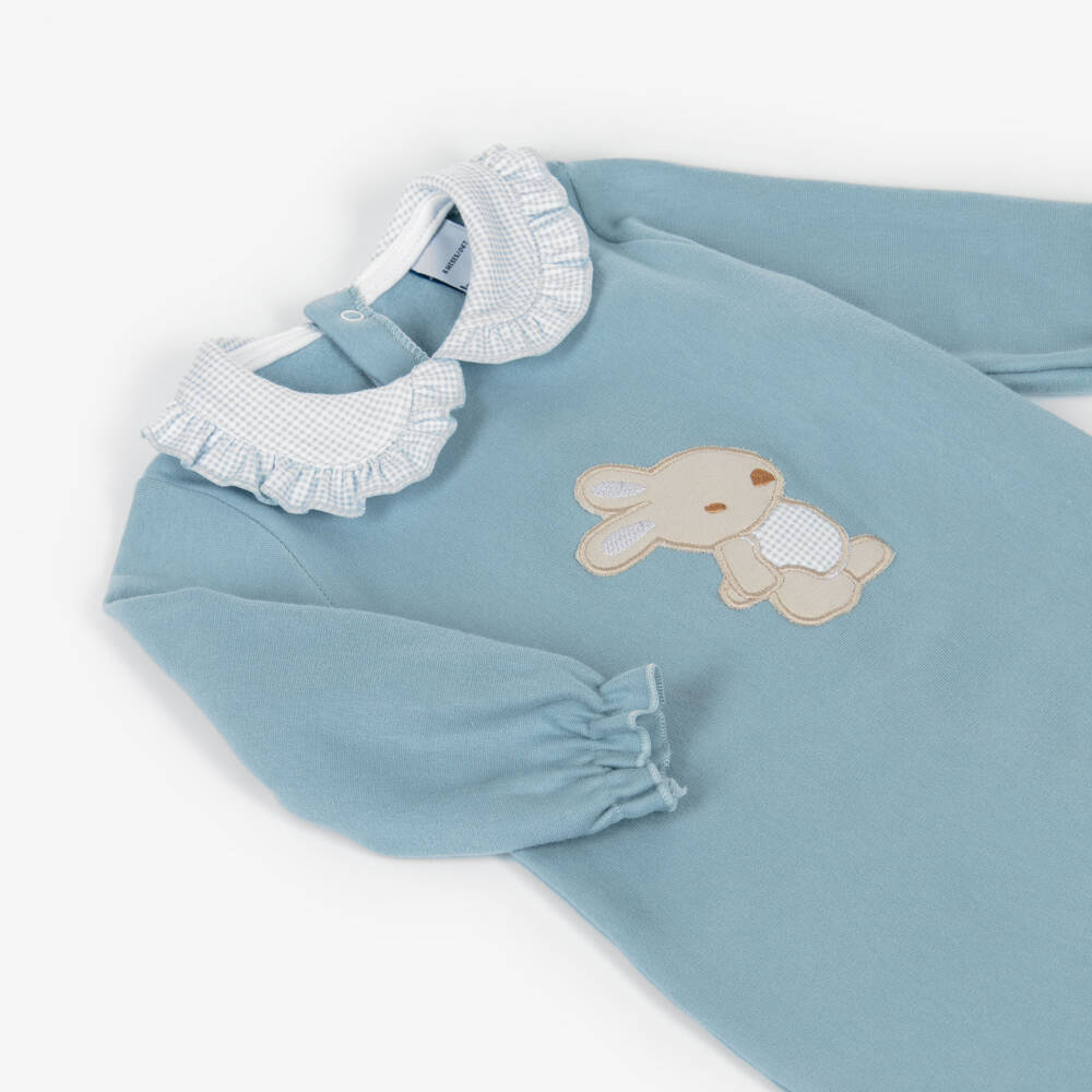 Babidu-Boys Blue Cotton Bunny Babygrow with Frilly Gingham Collar | Childrensalon Outlet