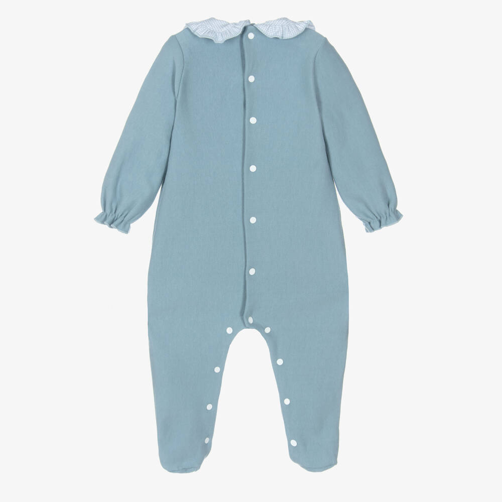 Babidu-Boys Blue Cotton Bunny Babygrow with Frilly Gingham Collar | Childrensalon Outlet