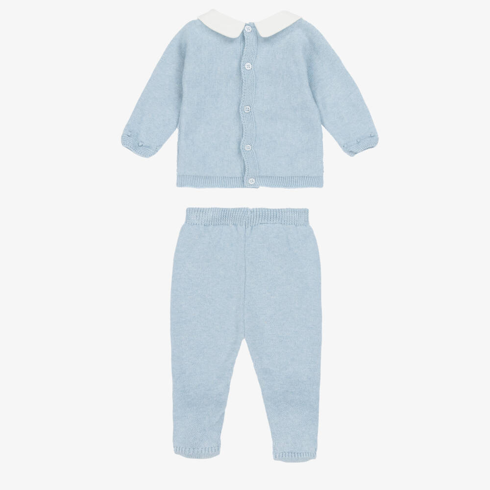 PAZ Rodríguez-Boys Blue Cotton & Cashmere Knit 2 Piece Babygrow | Childrensalon Outlet