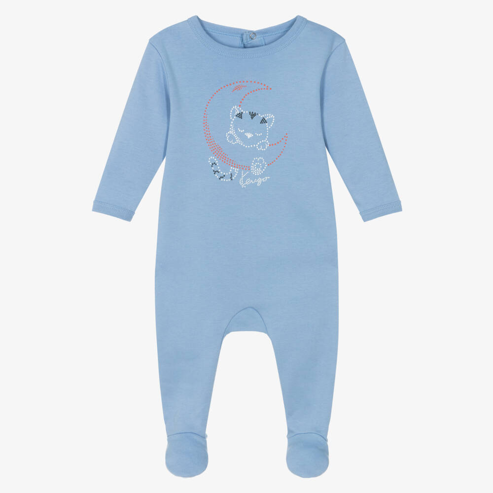 KENZO KIDS-Boys Blue Cotton Cat & Moon Babygrow | Childrensalon Outlet