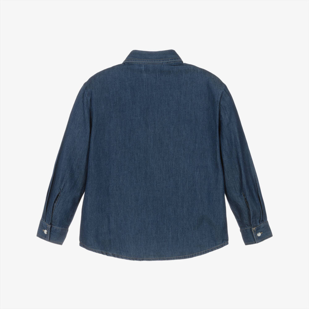 Timberland-Boys Blue Cotton Chambray Shirt with Pocket | Childrensalon Outlet