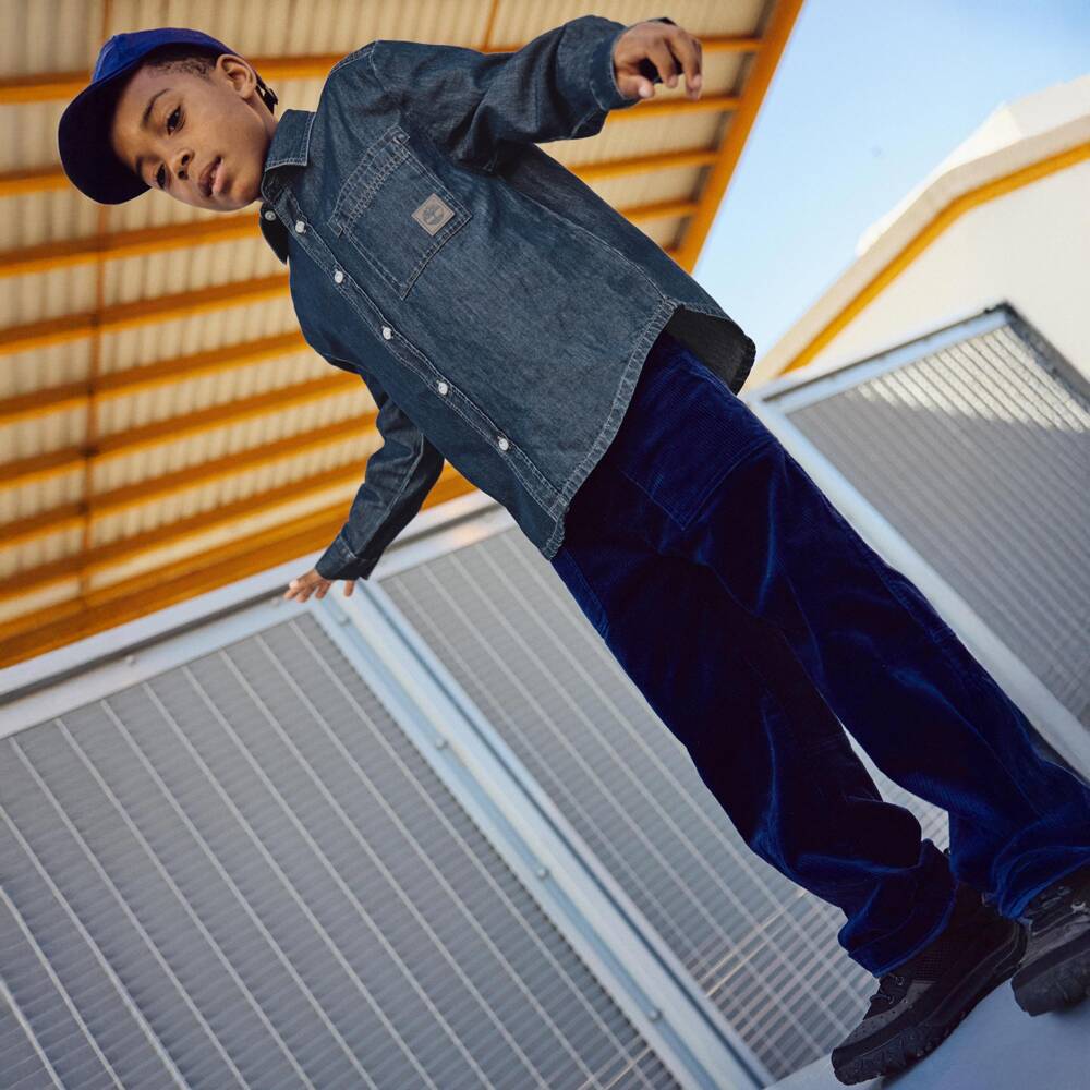 Timberland-Boys Blue Cotton Chambray Shirt with Pocket | Childrensalon Outlet