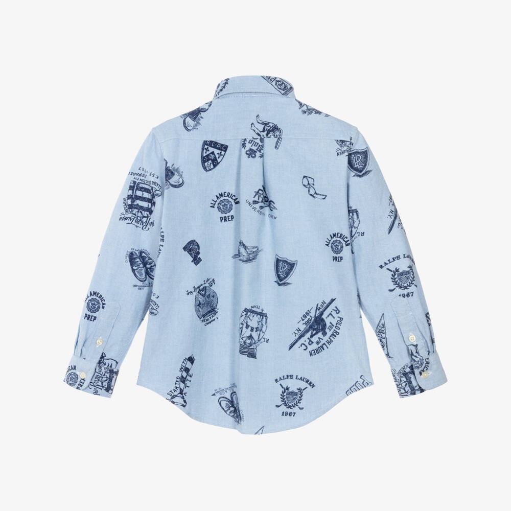 Ralph Lauren-Boys Blue Cotton Collegiate Print Shirt | Childrensalon Outlet