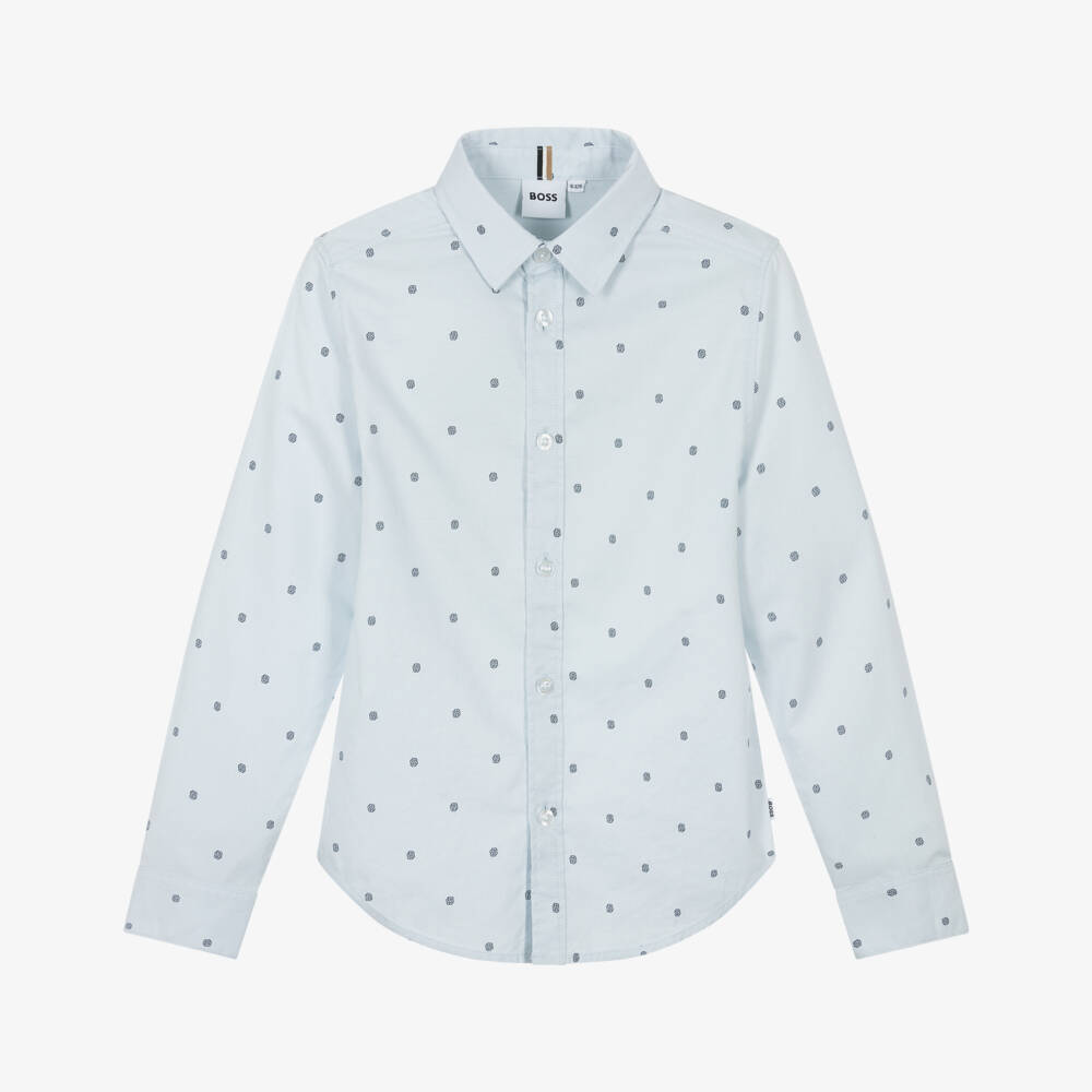 BOSS-Boys Blue Cotton Double B Monogram Shirt | Childrensalon Outlet