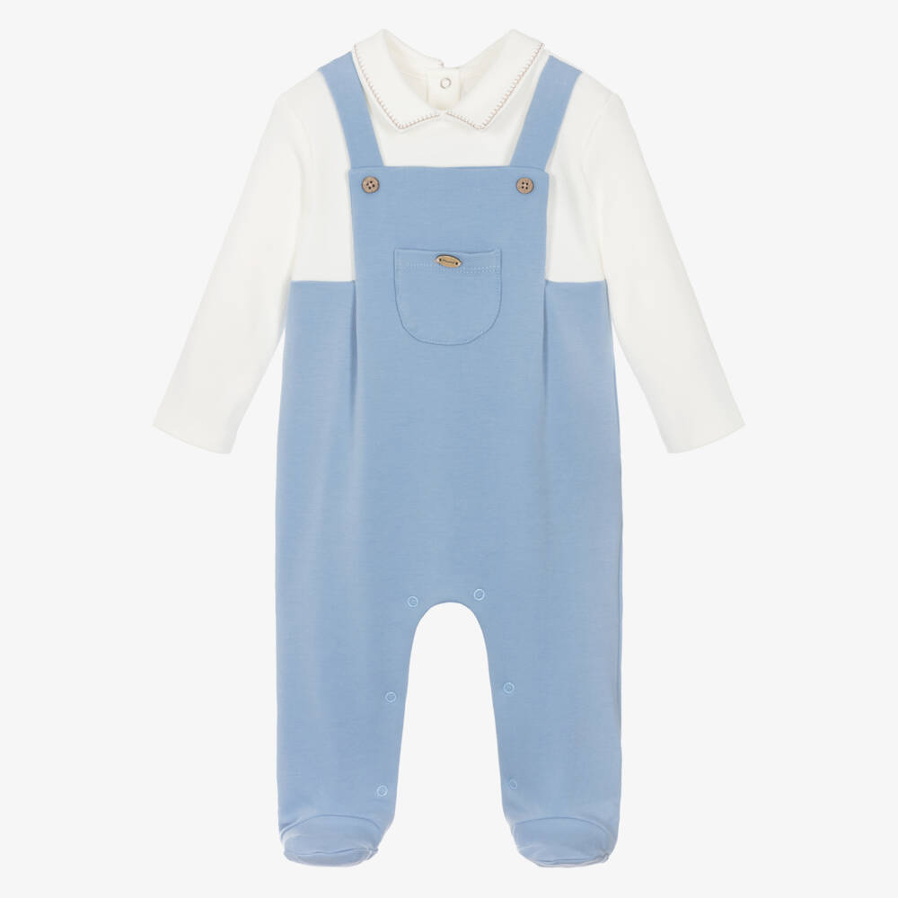 Mayoral Newborn-Boys Blue Cotton Dungaree Babygrow | Childrensalon Outlet