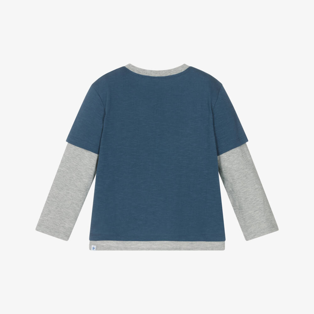 Hatley-Boys Blue Cotton Embroidered Monster Top | Childrensalon Outlet