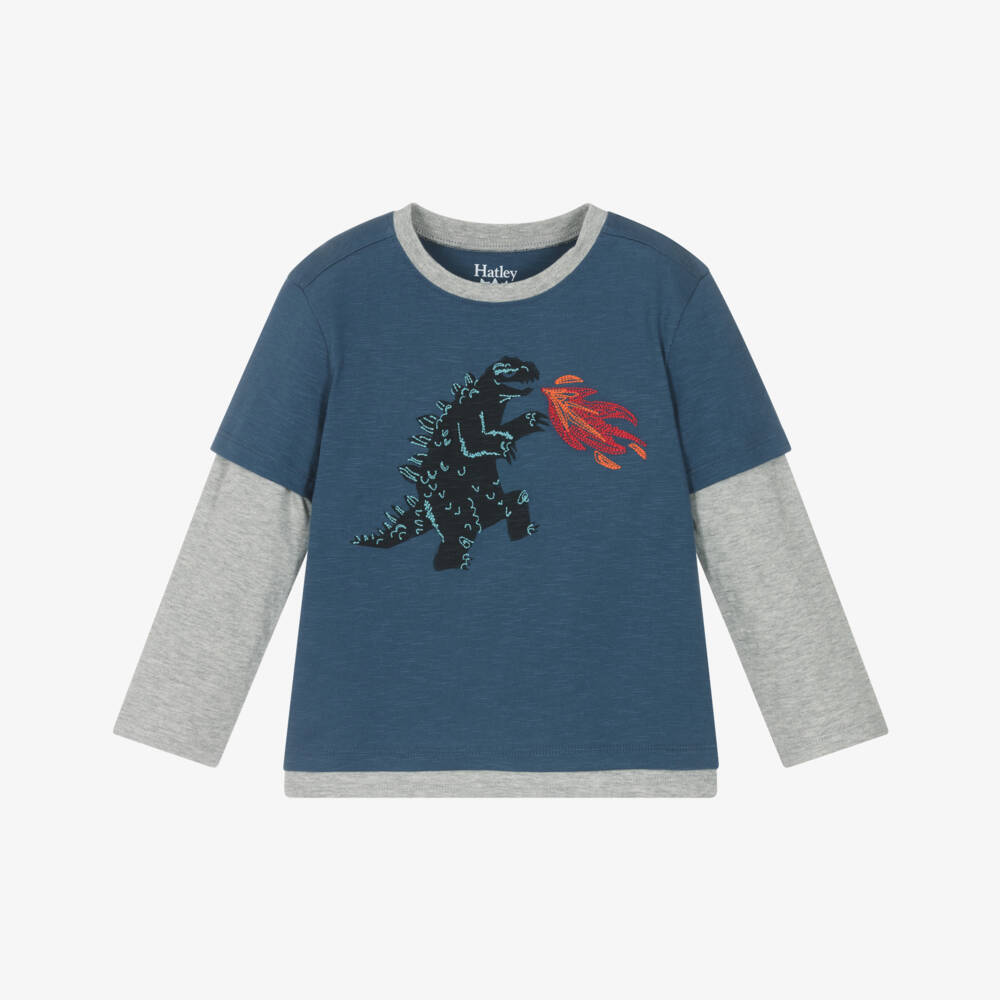Hatley-Boys Blue Cotton Embroidered Monster Top | Childrensalon Outlet