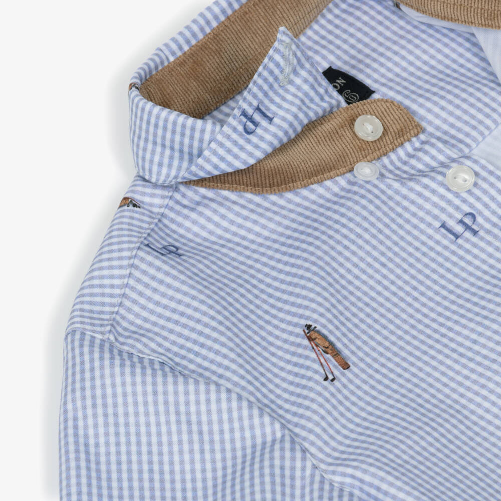 Lapin House-Boys Blue Cotton Gingham Shirt with Polo Theme | Childrensalon Outlet