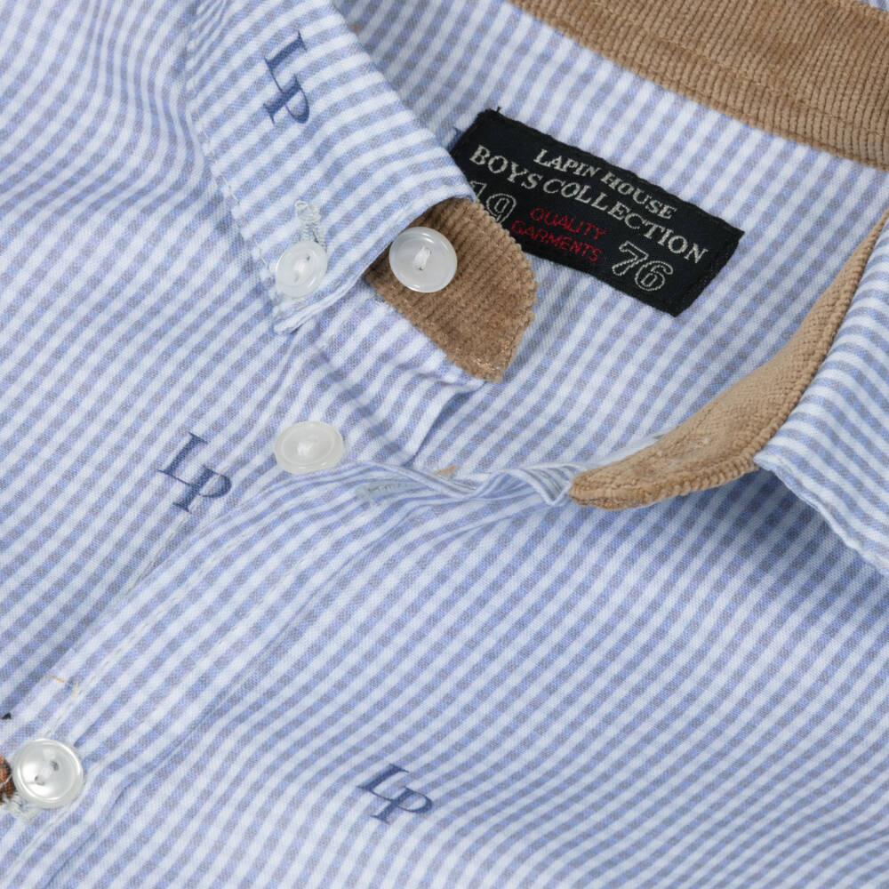 Lapin House-Boys Blue Cotton Gingham Shirt with Polo Theme | Childrensalon Outlet