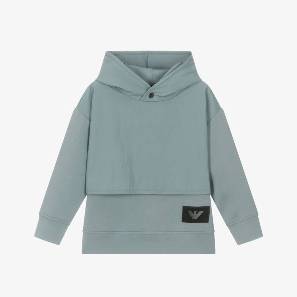 Emporio Armani-Boys Blue Cotton Hoodie with Lenticular Eagle Logo | Childrensalon Outlet